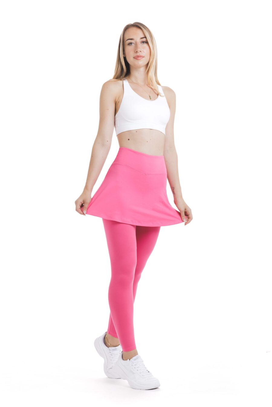 Skort Pinky long- enobarvno krilo z všitimi pajkicami v roza barvi