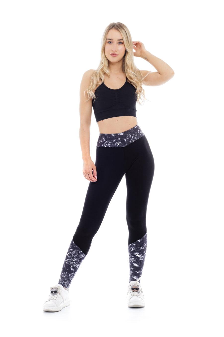 Temne dolge pajkice Fuzzy z unikatnim belim vzorčkom na dnu hlačnic za odrasle