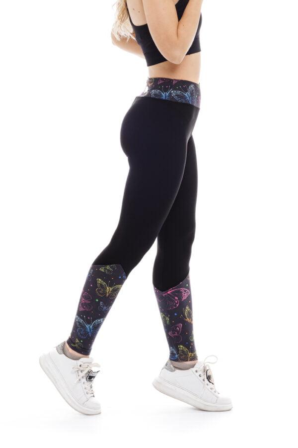 Temne dolge pajkice Mariposa s pisanim vzorčkom metuljčkov na dnu hlačnic za odrasle