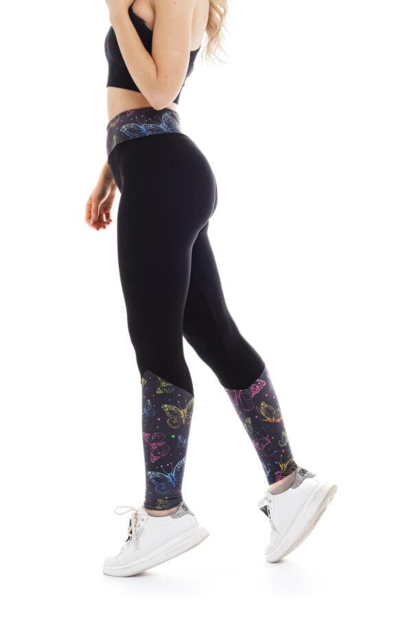 Temne dolge pajkice Mariposa s pisanim vzorčkom metuljčkov na dnu hlačnic za odrasle