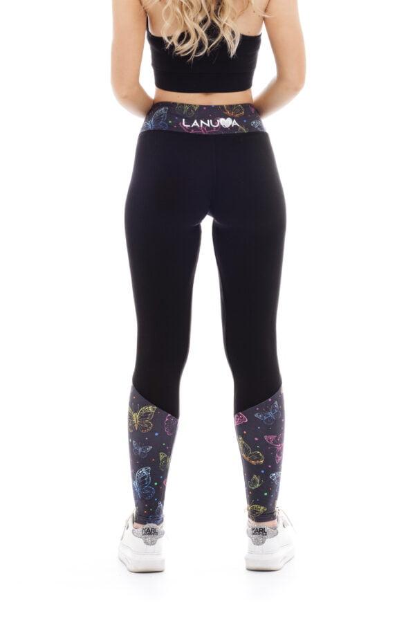 Temne dolge pajkice Mariposa s pisanim vzorčkom metuljčkov na dnu hlačnic za odrasle