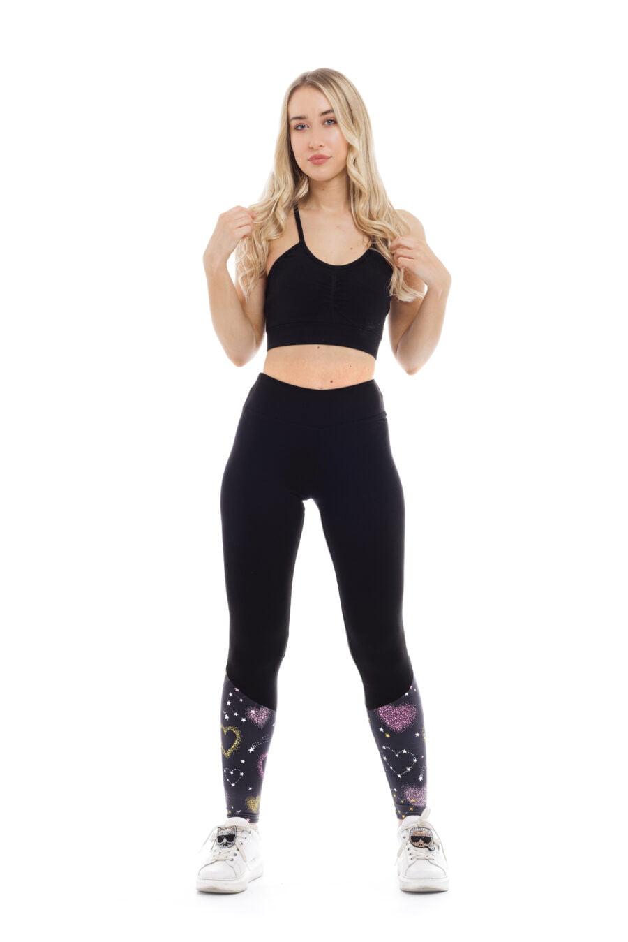 Temne dolge pajkice Sweetheart z vzorčkom srčkov na dnu hlačnic za odrasle