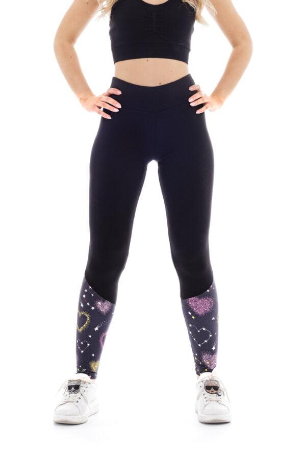 Temne dolge pajkice Sweetheart z vzorčkom srčkov na dnu hlačnic za odrasle