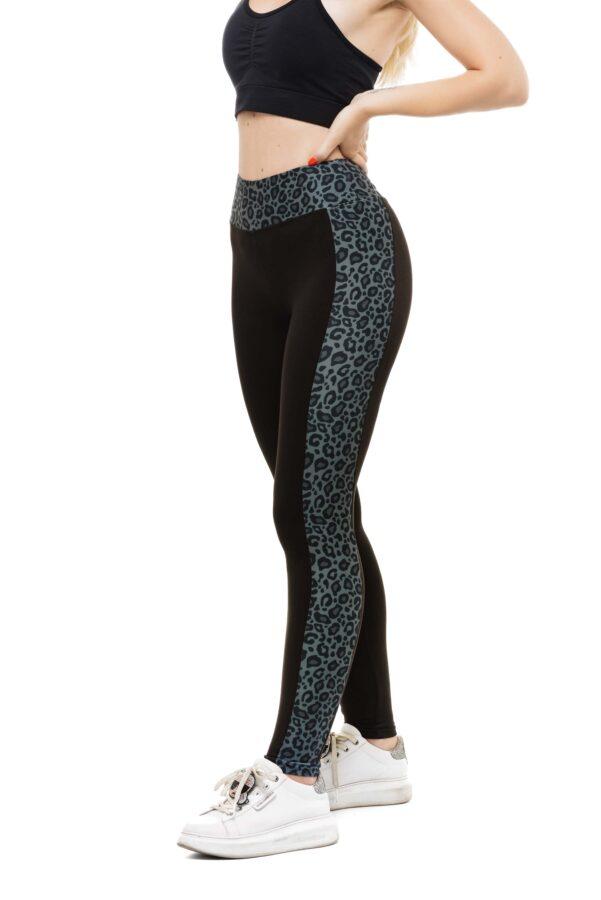 Črne dolge pajkice Bella s stranskim sivim leopardjim vzorcem