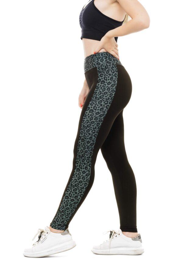 Črne dolge pajkice Bella s stranskim sivim leopardjim vzorcem