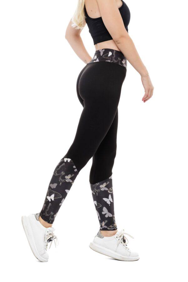 Temne dolge pajkice Gold Mariposa z vzorčkom metuljčkov na dnu hlačnic in pasu za odrasle