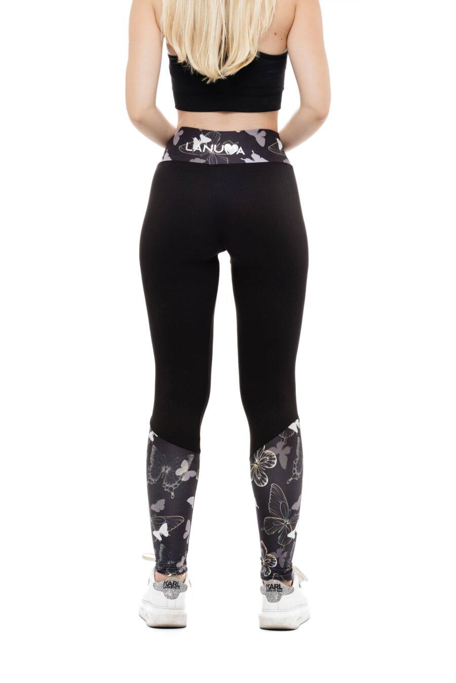 Temne dolge pajkice Gold Mariposa z vzorčkom metuljčkov na dnu hlačnic in pasu za odrasle