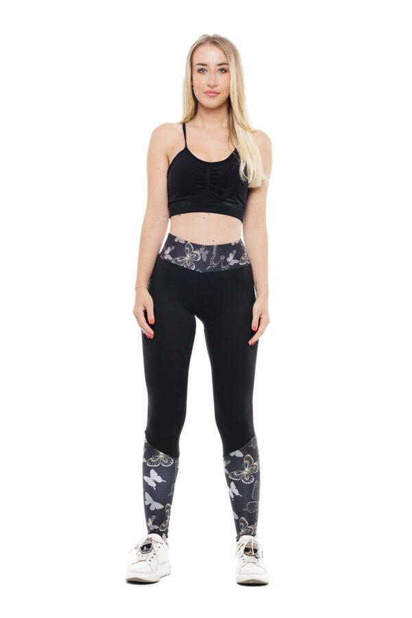 Temne dolge pajkice Gold Mariposa z vzorčkom metuljčkov na dnu hlačnic in pasu za odrasle