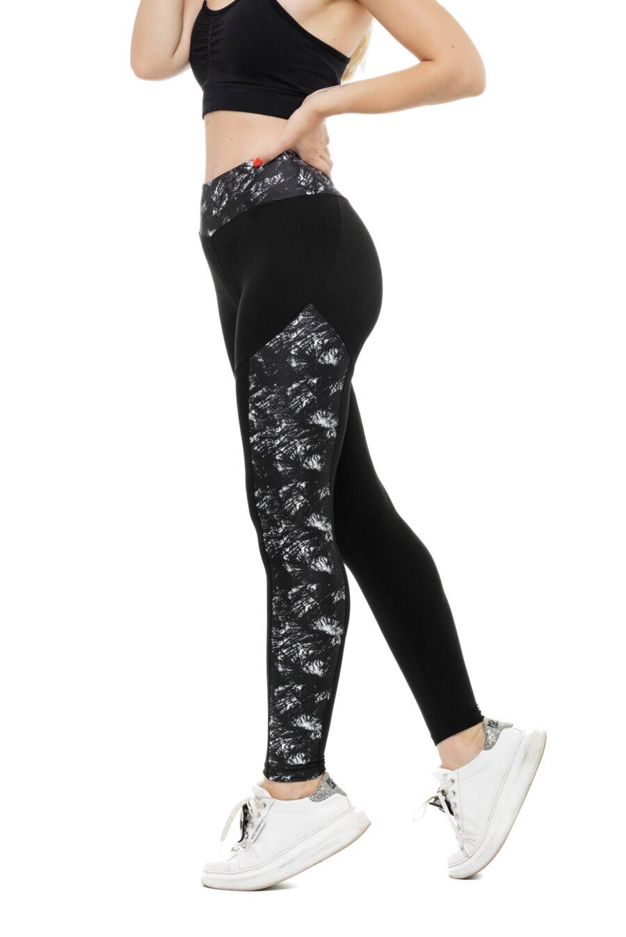 Črne dolge pajkice Amazy z unikatnim belim stranskim vzorcem