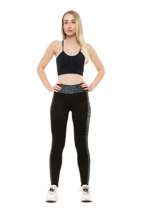 Črne dolge pajkice Bella s stranskim sivim leopardjim vzorcem