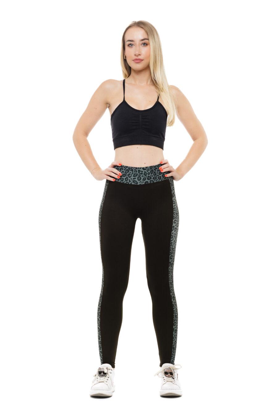 Črne dolge pajkice Bella s stranskim sivim leopardjim vzorcem