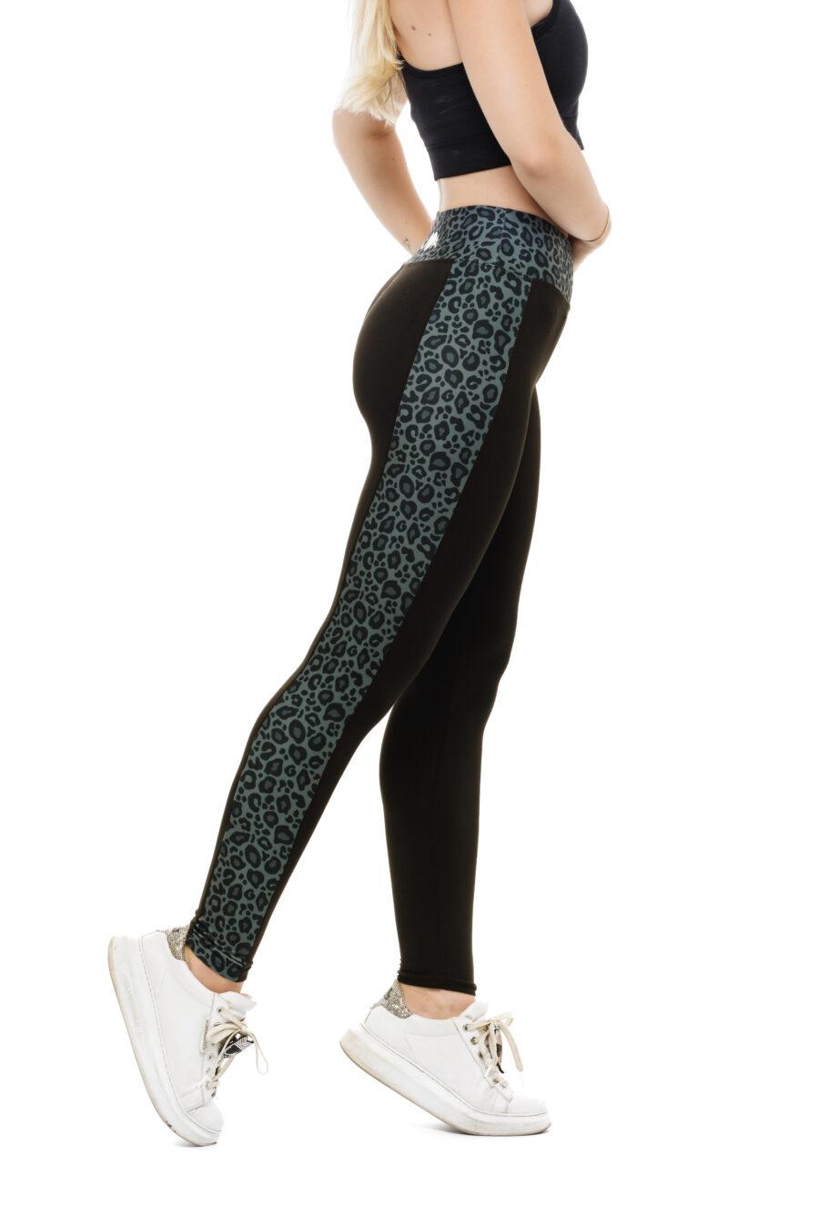 Črne dolge pajkice Bella s stranskim sivim leopardjim vzorcem