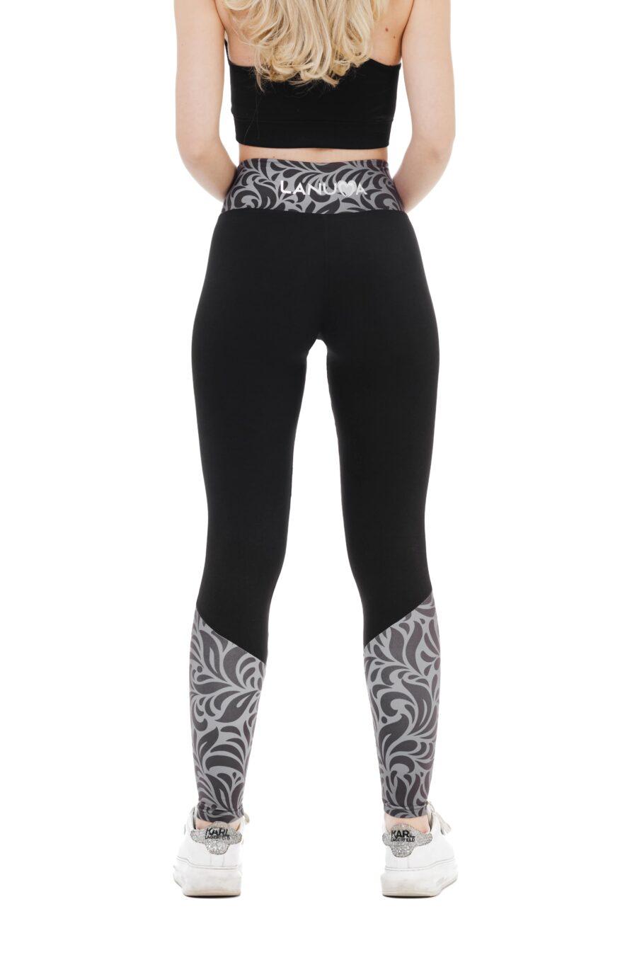 Temne dolge pajkice Mallas z risanim srebrnim vzorčkom na hlačnicah in na pasu za odrasle