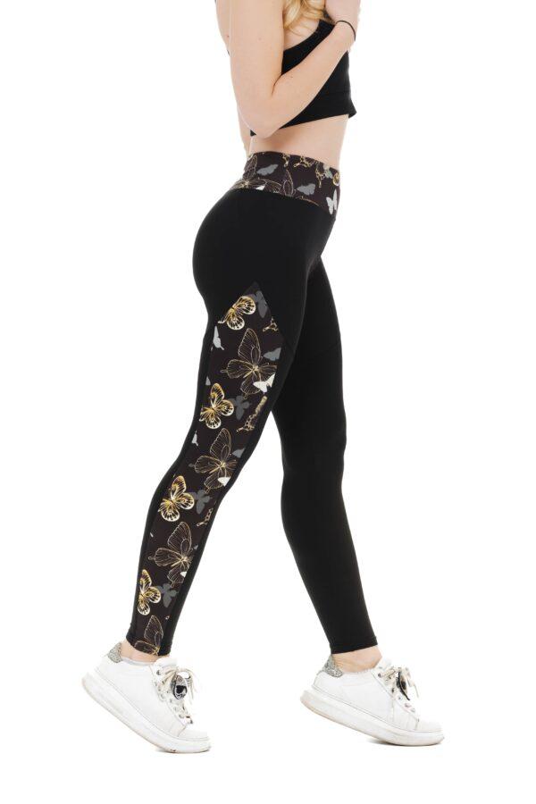 Črne dolge pajkice Gold Mariposy z vzorčkom metuljev