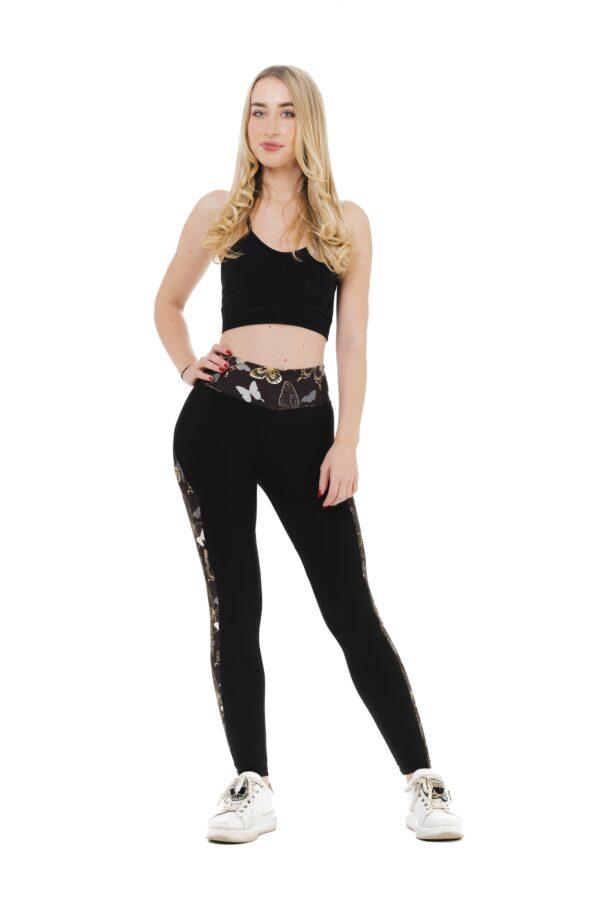 Črne dolge pajkice Gold Mariposy z vzorčkom metuljev