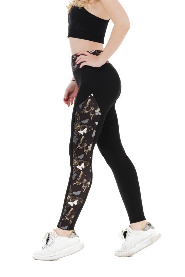 Črne dolge pajkice Gold Mariposy z vzorčkom metuljev