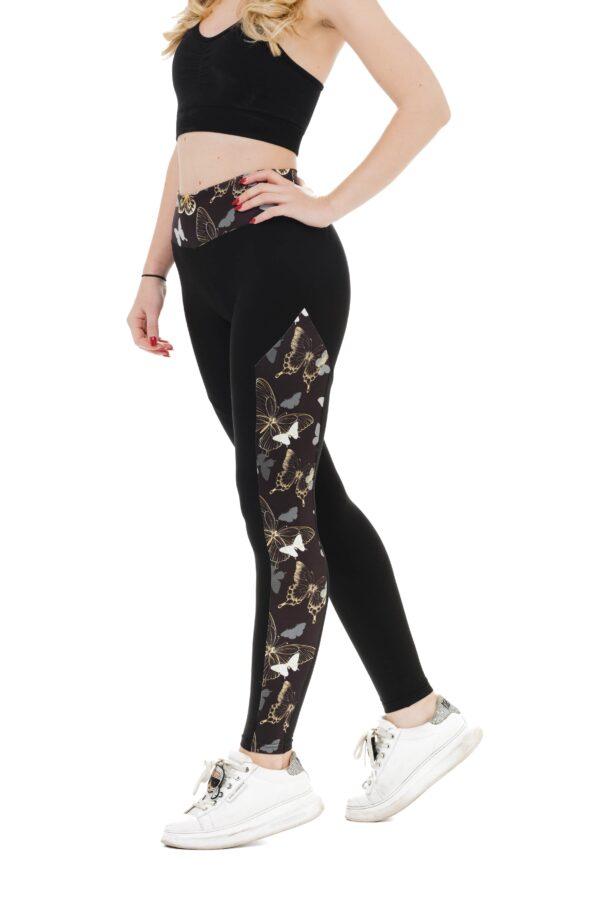 Črne dolge pajkice Gold Mariposy z vzorčkom metuljev