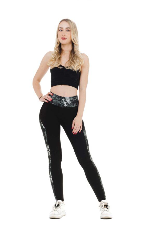 Črne dolge pajkice Dark Flory s stranskim vzorcem rož