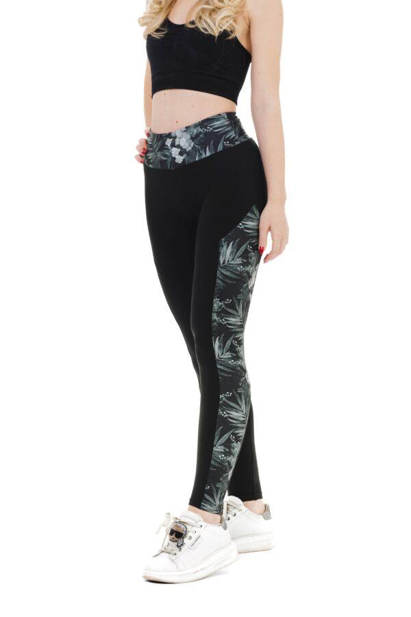 Črne dolge pajkice Dark Flory s stranskim vzorcem rož