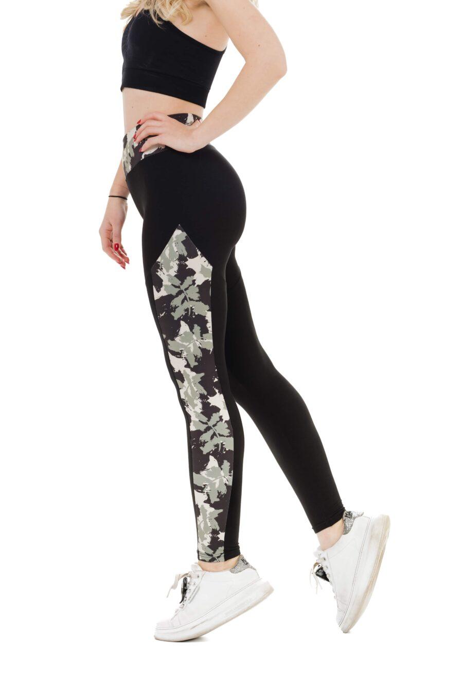 Črne dolge pajkice Dark Amazony s stranskim vzorcem listov