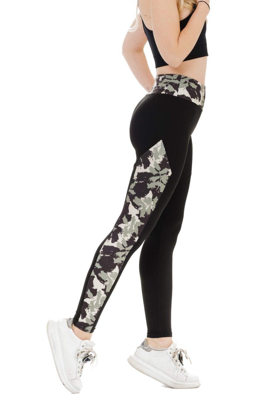 Črne dolge pajkice Dark Amazony s stranskim vzorcem listov