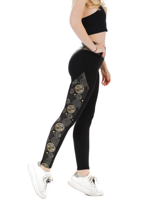 Črne dolge pajkice Crystaly s stranskim zlatim krožnim vzorcem