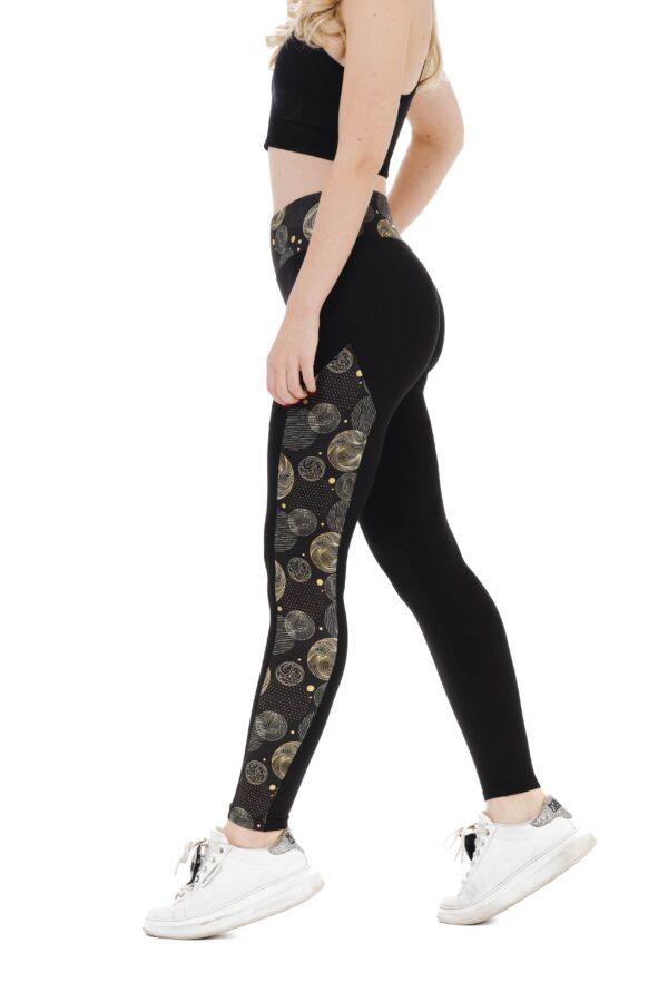 Črne dolge pajkice Crystaly s stranskim zlatim krožnim vzorcem