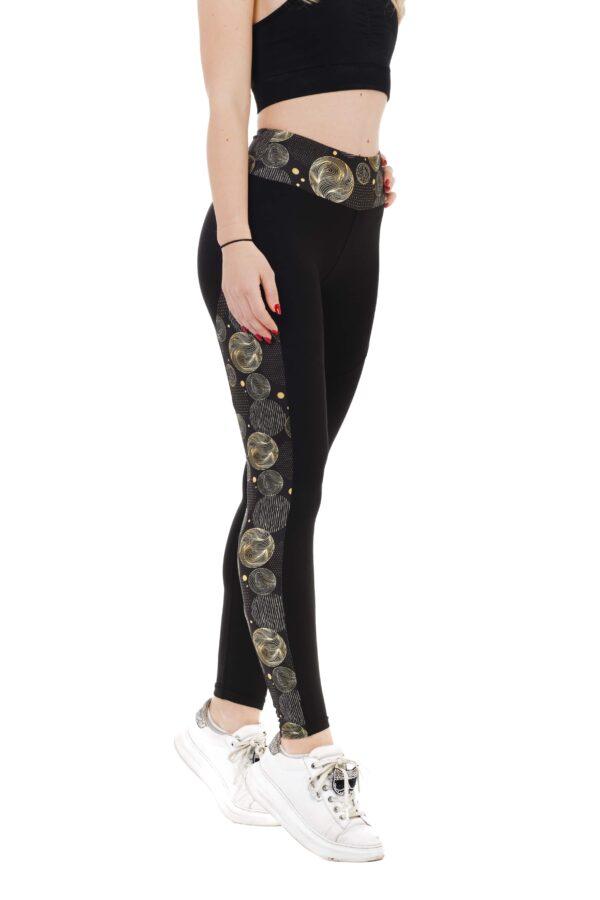 Črne dolge pajkice Crystaly s stranskim zlatim krožnim vzorcem