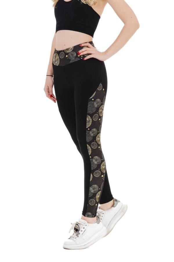 Črne dolge pajkice Crystaly s stranskim zlatim krožnim vzorcem