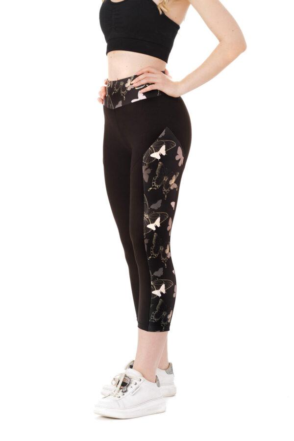 Črne capri pajkice Gold Mariposy z vzorčkom metuljev