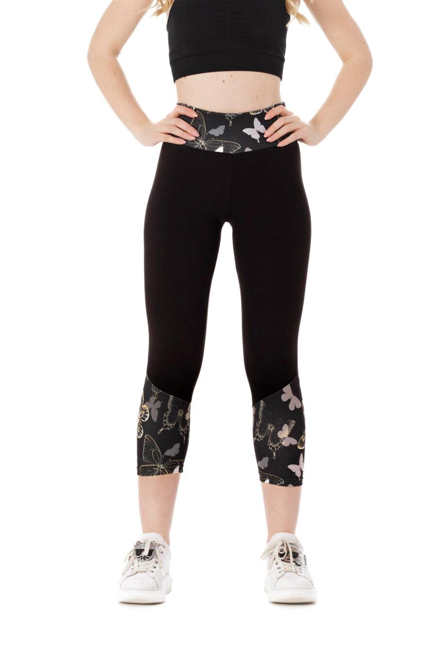 Temne capri pajkice Gold Mariposa z vzorčkom metuljčkov na dnu hlačnic in pasu za odrasle