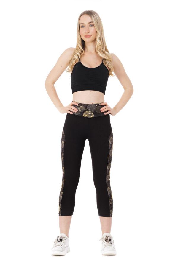 Črne capri pajkice Crystaly s stranskim zlatim krožnim vzorcem