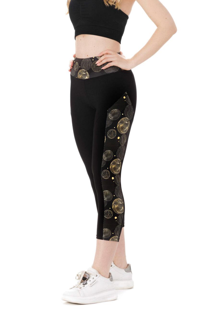 Črne capri pajkice Crystaly s stranskim zlatim krožnim vzorcem