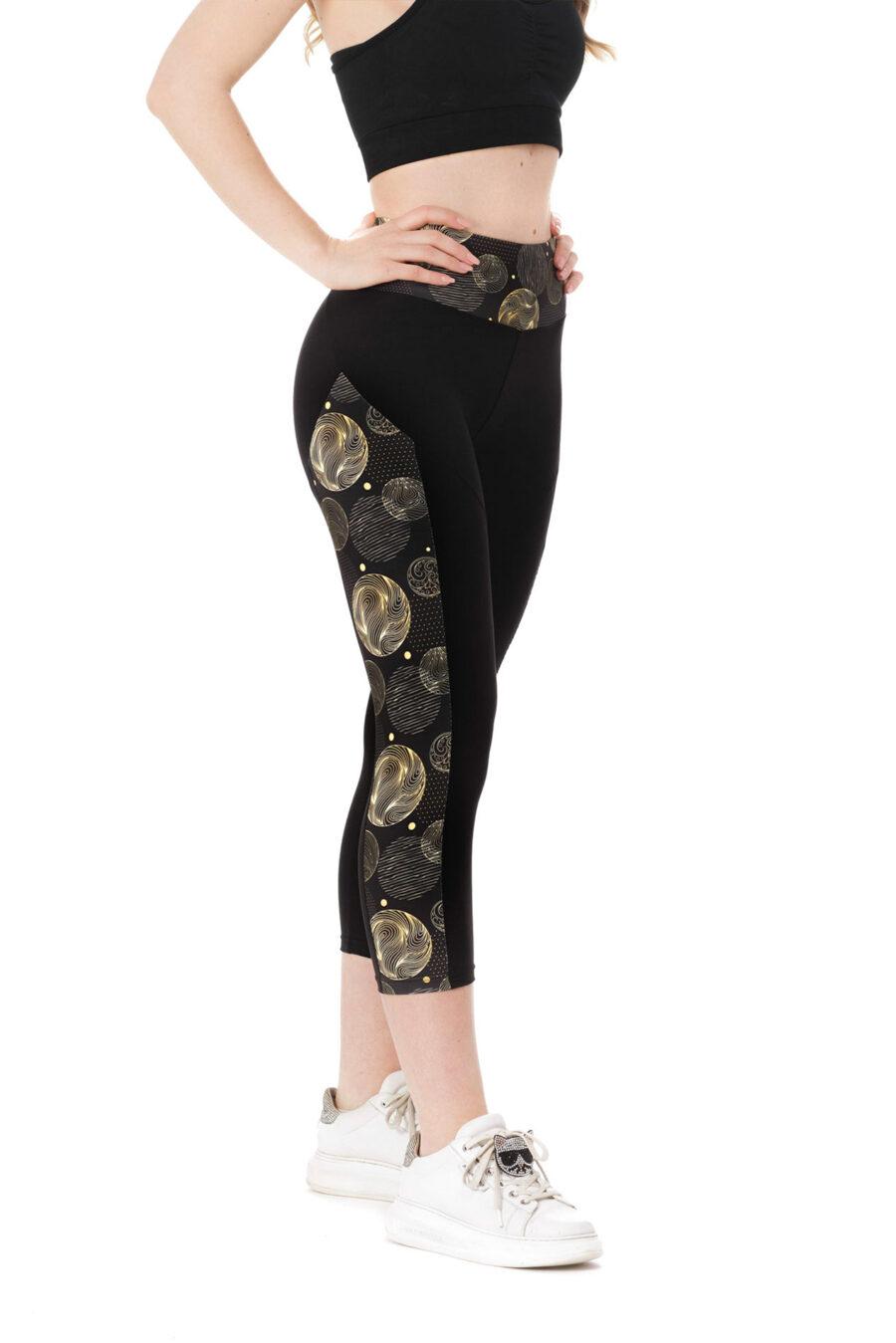 Črne capri pajkice Crystaly s stranskim zlatim krožnim vzorcem