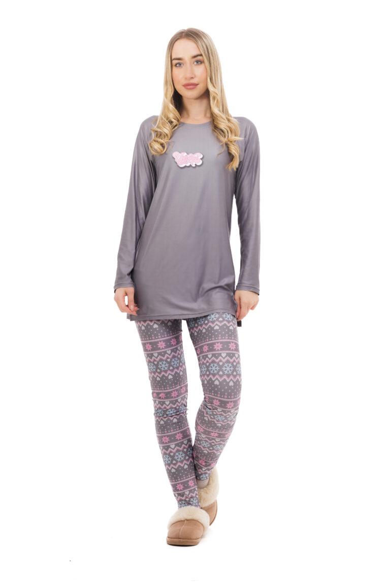 Udobna dvodelna pižama Hada v sivo-roza kombinaciji