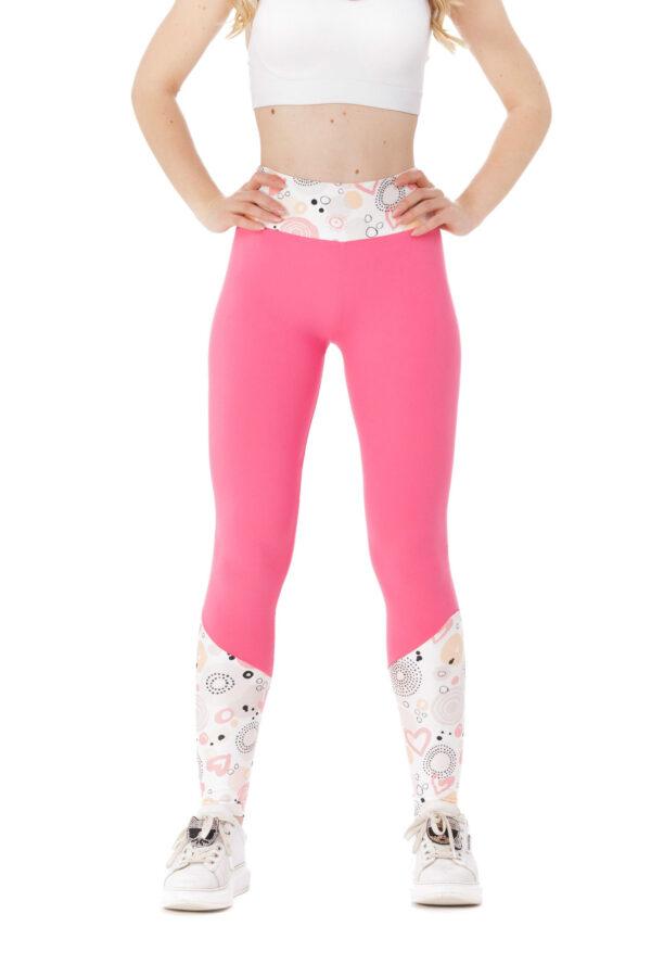 Roza dolge pajkice Helado z risanim vzorčkom srčkov na dnu hlačnic in na pasu za odrasle