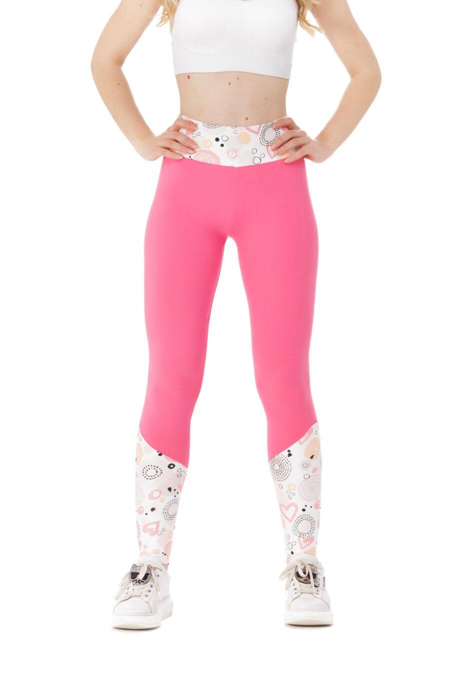 Roza dolge pajkice Helado z risanim vzorčkom srčkov na dnu hlačnic in na pasu za odrasle