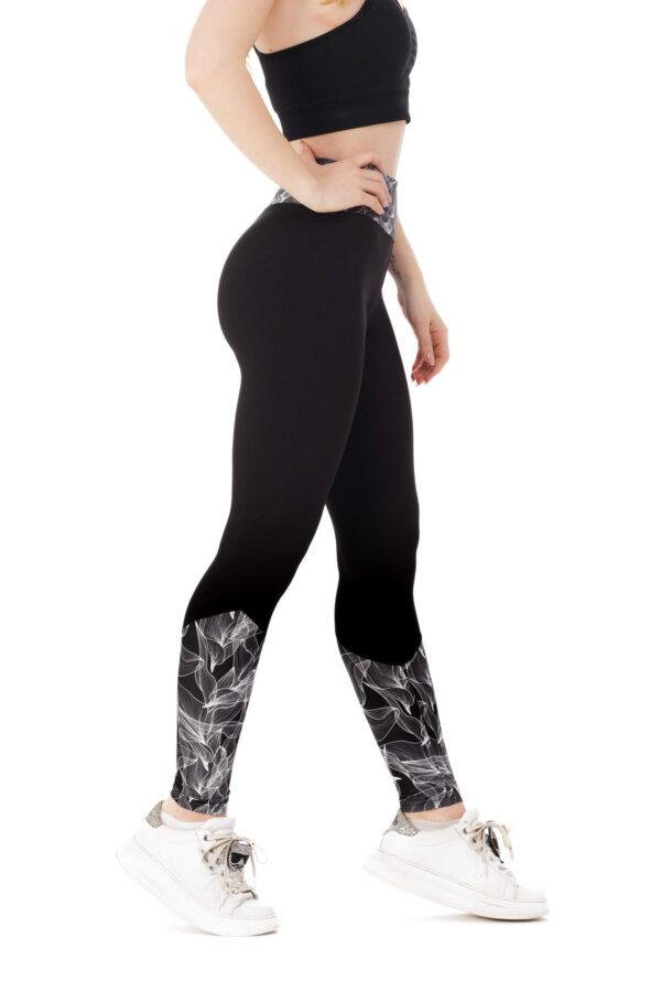 Temne dolge pajkice Fabulosa z risanim belim vzorčkom na dnu hlačnic in na pasu za odrasle