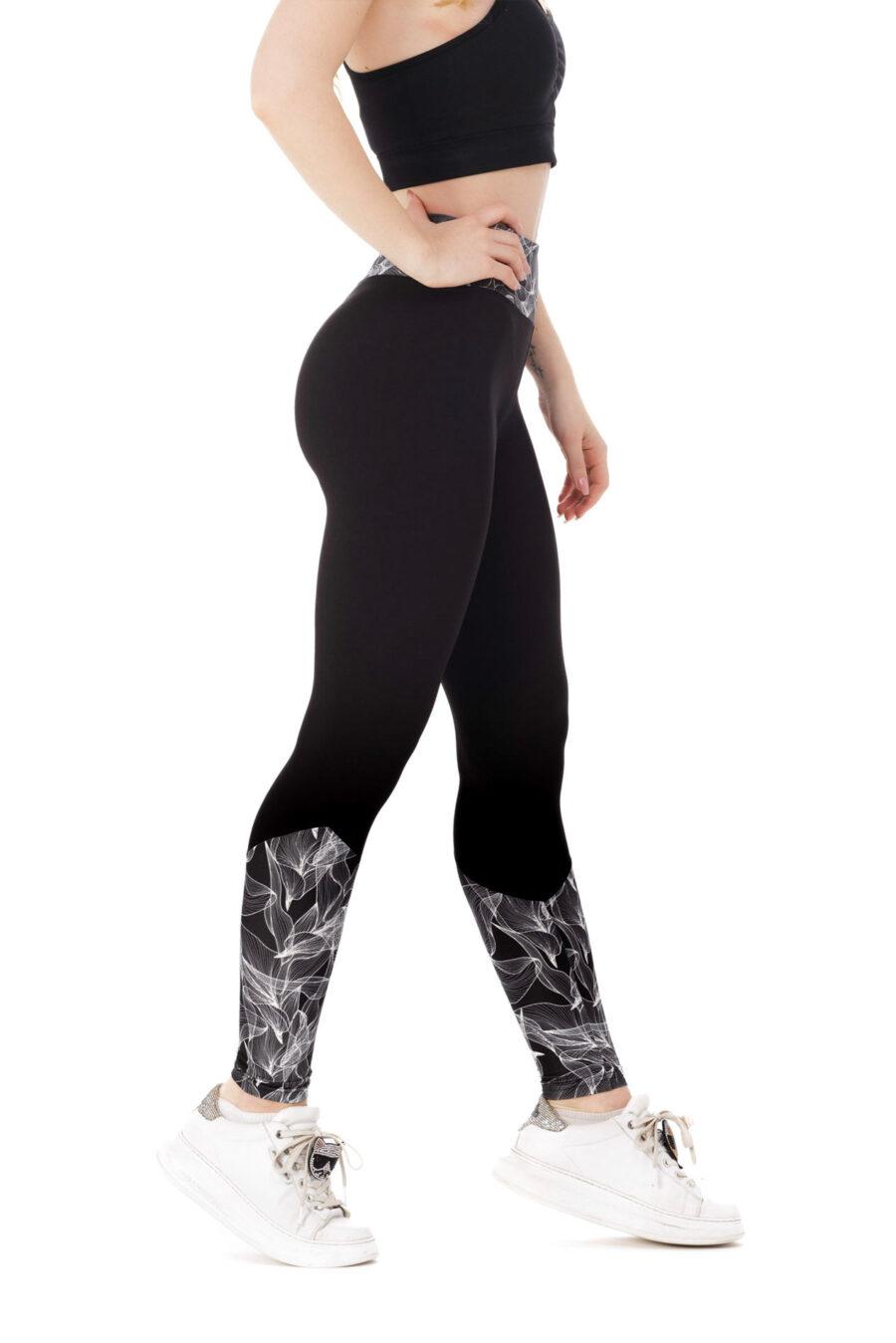 Temne dolge pajkice Fabulosa z risanim belim vzorčkom na dnu hlačnic in na pasu za odrasle