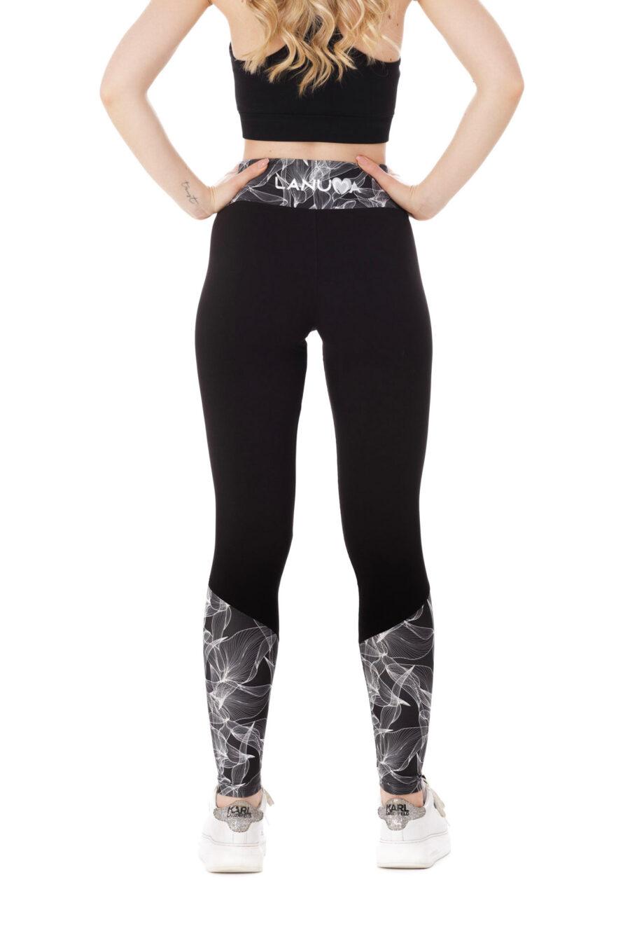 Temne dolge pajkice Fabulosa z risanim belim vzorčkom na dnu hlačnic in na pasu za odrasle