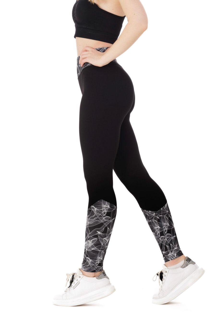 Temne dolge pajkice Fabulosa z risanim belim vzorčkom na dnu hlačnic in na pasu za odrasle