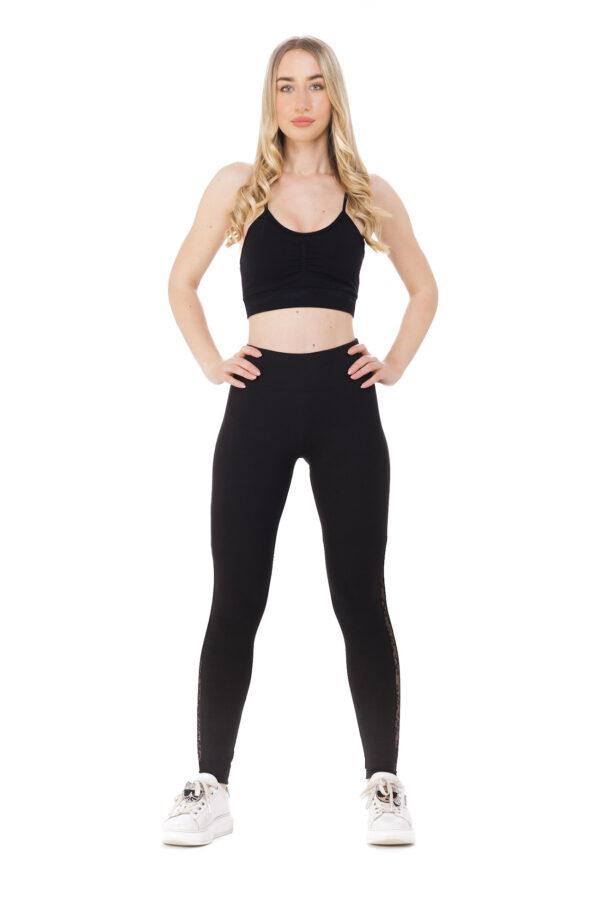 Črne dolge pajkice Encaje s čipko na hlačnicah