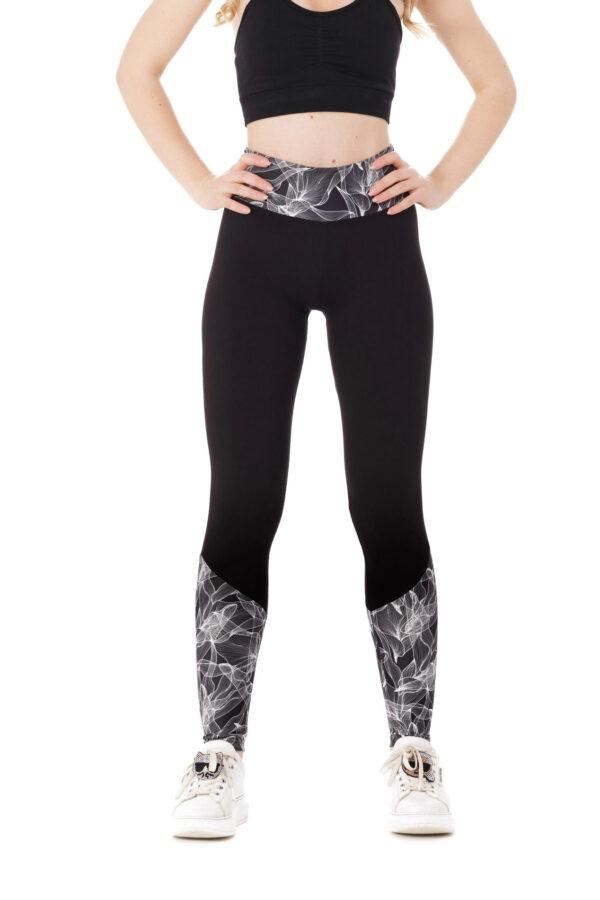 Temne dolge pajkice Fabulosa z risanim belim vzorčkom na dnu hlačnic in na pasu za odrasle