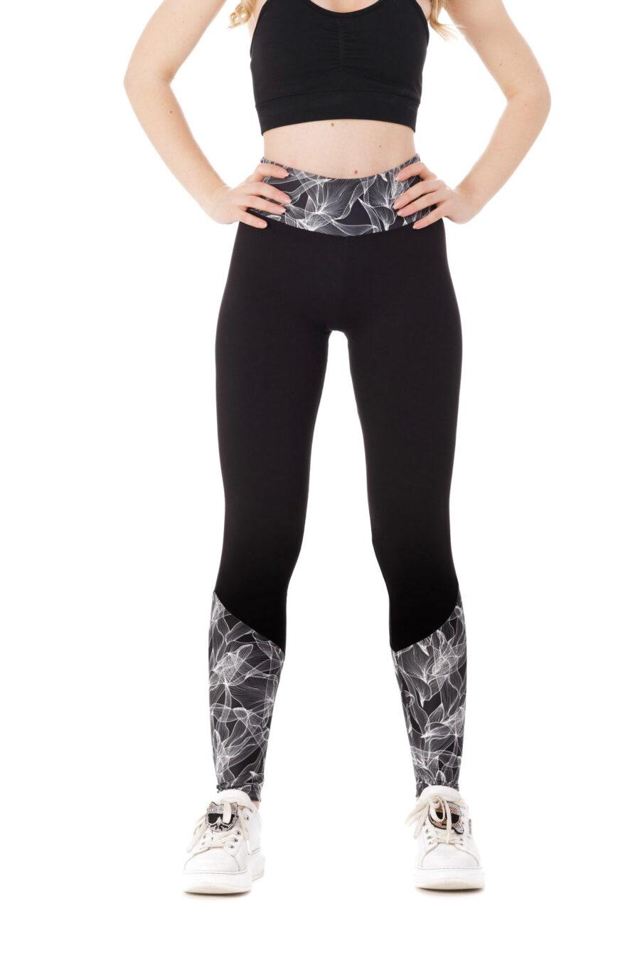 Temne dolge pajkice Fabulosa z risanim belim vzorčkom na dnu hlačnic in na pasu za odrasle