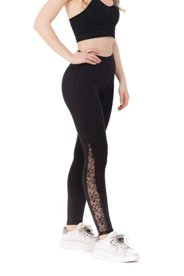 Črne dolge pajkice Encaje s čipko na hlačnicah