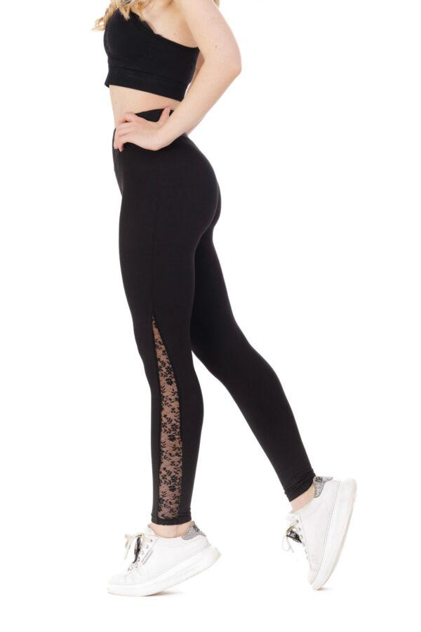 Črne dolge pajkice Encaje s čipko na hlačnicah