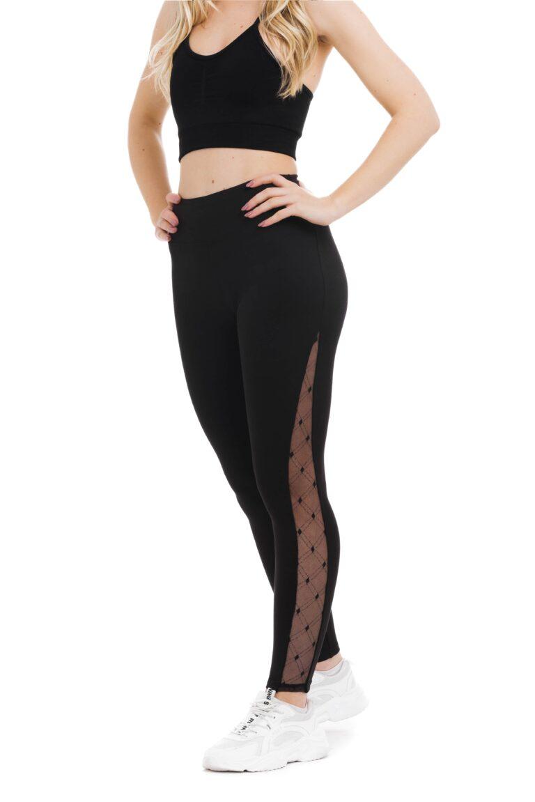 Črne dolge pajkice Beira s čipko na hlačnicah