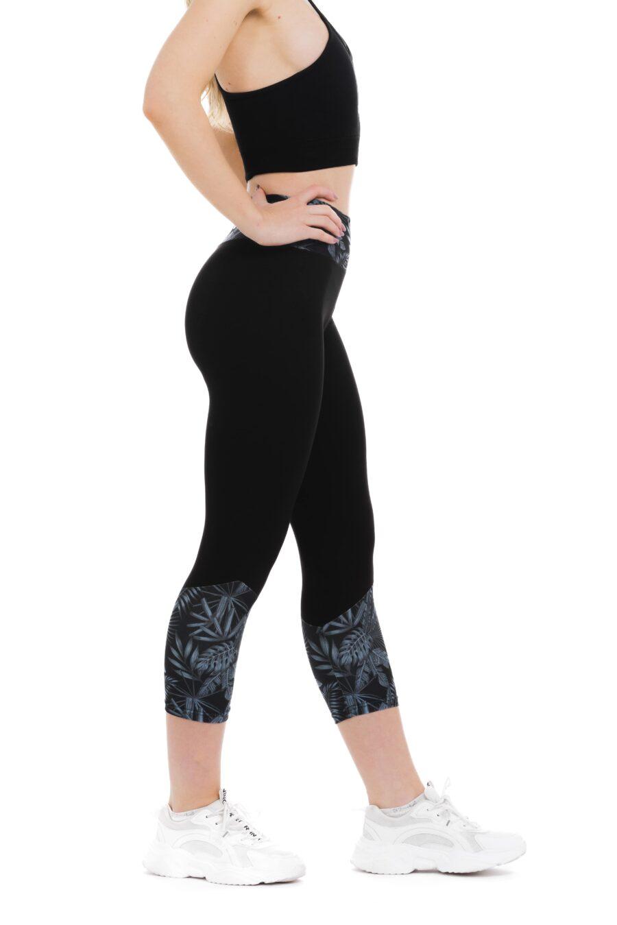 Temne pajkice capri Nocturno z risanim svetlim vzorčkom na dnu hlačnic in na pasu za odrasle