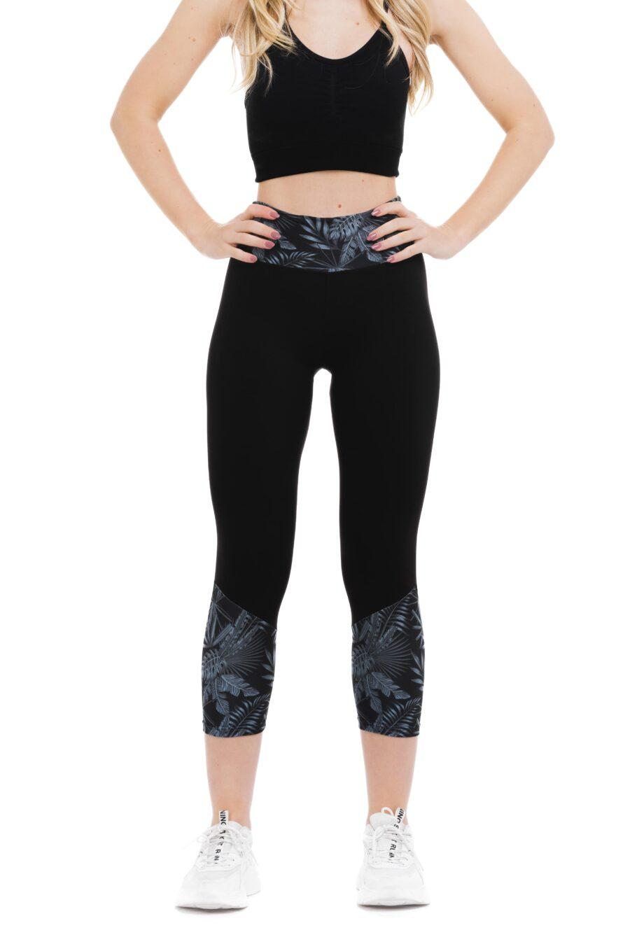 Temne pajkice capri Nocturno z risanim svetlim vzorčkom na dnu hlačnic in na pasu za odrasle