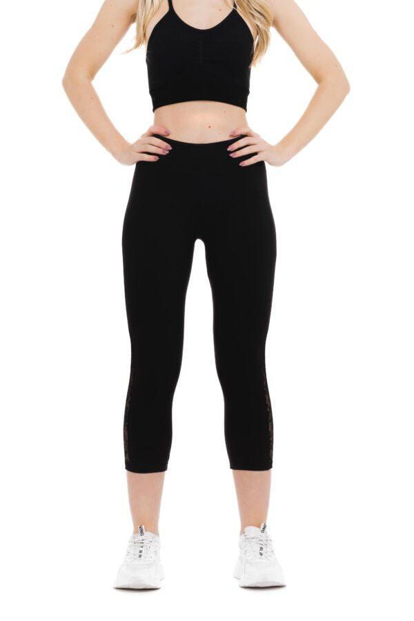 Črne capri pajkice Encaje s čipko na hlačnicah